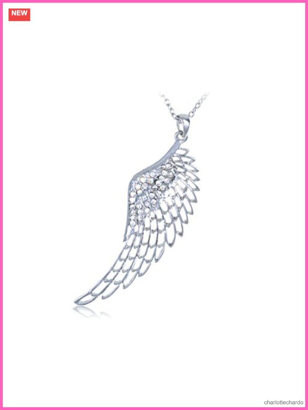 Czech Crystal Rhinestone Filigree Angel Wing Fairy Pendant Necklace